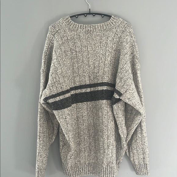 Cozy Gray V-Neck Sweater with Sporty Stripe - Picture 6 of 6